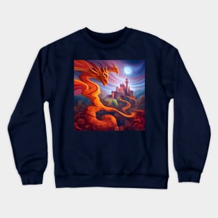 A psychedelic painting of dragons and castles. Crewneck Sweatshirt